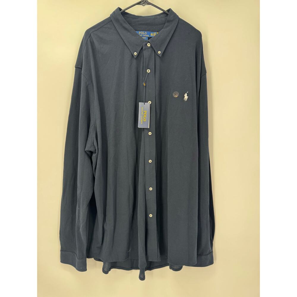 Polo Ralph Lauren Mens Navy Blue Featherweight Mesh Long Sleeve Shirt 4LT Cotton